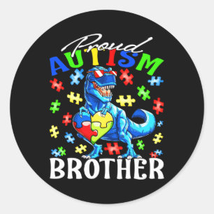 Proud Autism Brother Dinosaur Autism Awareness Classic Round Sticker