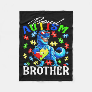 Proud Autism Brother Dinosaur Autism Awareness  Fleece Blanket