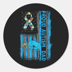 Proud Autism Dad American Flag Usa Autism Awarenes Classic Round Sticker