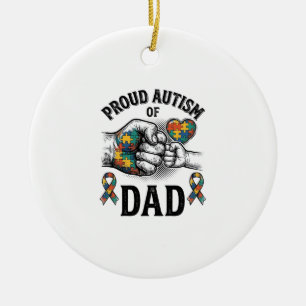 Proud Autism Dad Vintage Engraving Awareness Shirt Ceramic Tree Decoration