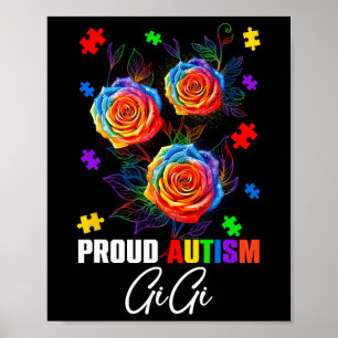 Proud Autism Gigi Rose Flowers And Puzzles Autism  Poster