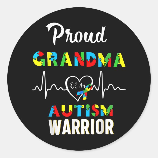 Proud Autism Grandma Autism Awareness Matching Classic Round Sticker (Front)