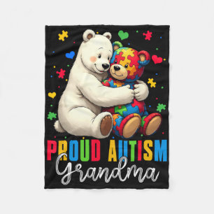 Proud Autism Grandma Bear Autism Awareness Son Dau Fleece Blanket