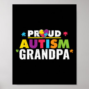 Proud Autism Grandpa Ribbon Puzzle Piece  Poster