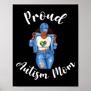 Proud Autism Mum African American Black Mum Woman Poster
