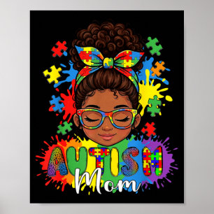 Proud Autism Mum Afro Hair Puzzle Awareness Poster