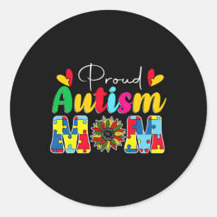 Proud Autism Mum Awareness Sunflower  Classic Round Sticker