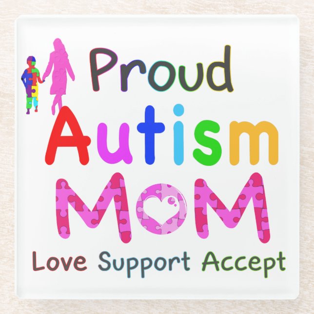 Proud Autism Mum Glass Coaster (Front)
