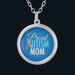 Proud Autism Mum Silver Plated Necklace<br><div class="desc">A beautiful autism awareness gift for a mother who loves her autistic son or daughter. The A in Autism is the puzzle piece awareness ribbon next to blue text on a pretty blue background.</div>