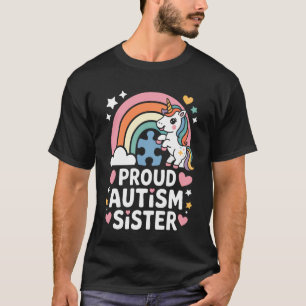 Proud Autism Sister Rainbow Unicorn Puzzle Awarene T-Shirt