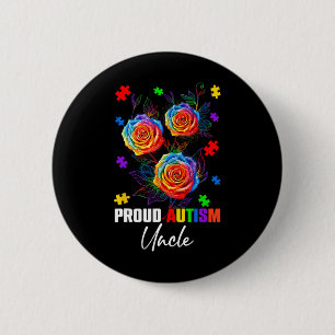 Proud Autism Uncle Rose Flowers And Puzzles Autism 6 Cm Round Badge