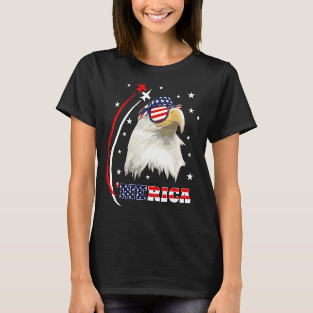 Proud Bald Eagle Us Flag T-Shirt (Front)