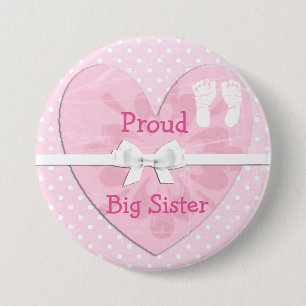 Proud Big Sister White & Pink Polka Dot Button