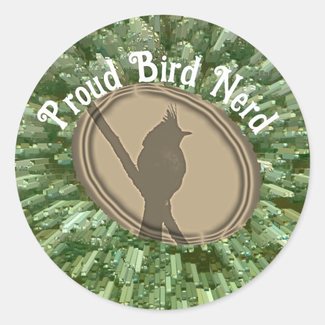 Proud Bird Nerd Silhouette Brown Green Birder Classic Round Sticker (Front)