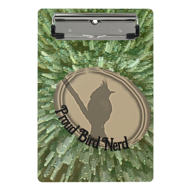 Proud Bird Nerd Silhouette Brown Green Birder Mini Clipboard (Front)