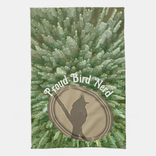 Proud Bird Nerd Silhouette Brown Green Birder Tea Towel