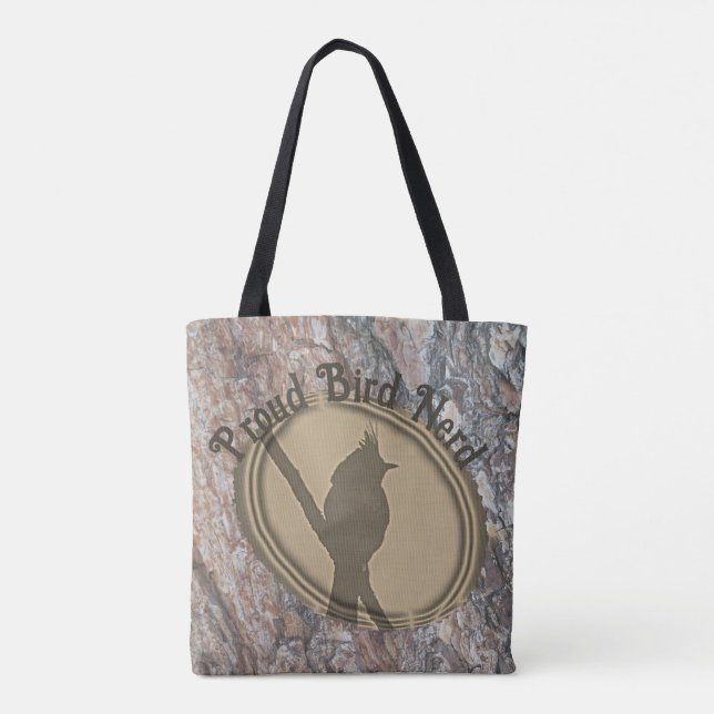 Proud Bird Nerd Silhouette Forest Abstract Wood Tote Bag (Back)