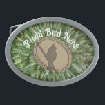 Proud Bird Nerd Silhouette Green Brown Birder Belt Buckle<br><div class="desc">Add a touch of your love of birds to your outfit with this proud bird nerd belt buckle featuring a bird silhouette in brown with a green starburst of stripes behind the silhouette. "Proud Bird Nerd" appears above the bird image and can easily be customised. Original Design - C. McGouldrick...</div>