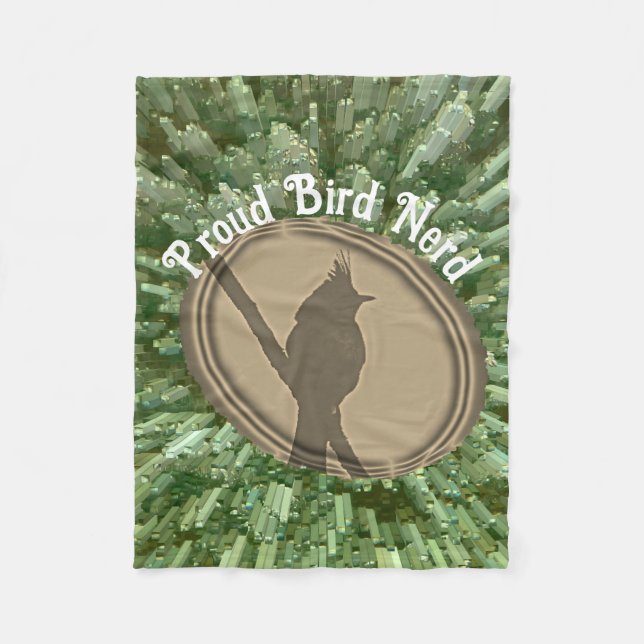 Proud Bird Nerd Silhouette Green Brown Birding Fleece Blanket (Front)