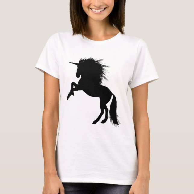 Proud Black Unicorn Silhouette Fantasy Animal, ZKA T-Shirt (Front)