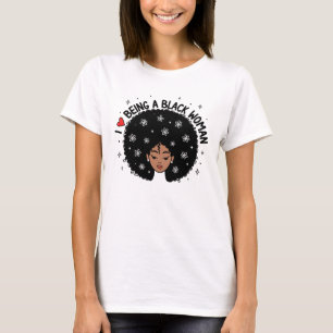 Proud Black Woman Afro Hair Red Heart Flowers T-Shirt