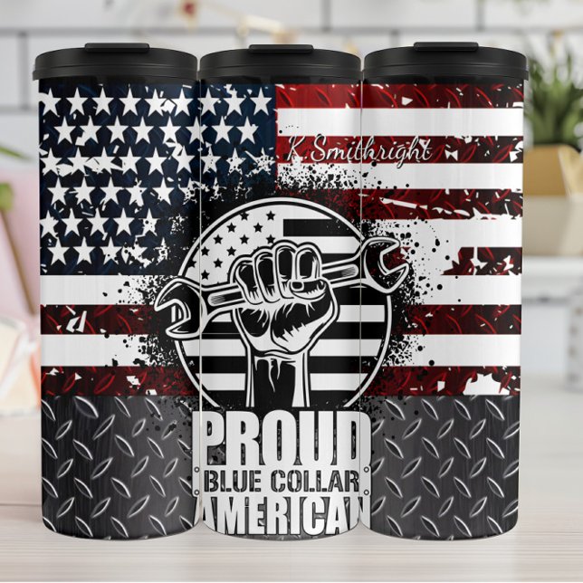 Proud Blue Collar American Patriot Thermal Tumbler (Creator Uploaded)