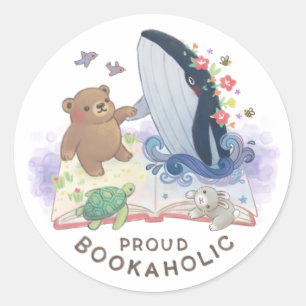 Proud Bookaholic: Magic of Books Illustration Classic Round Sticker