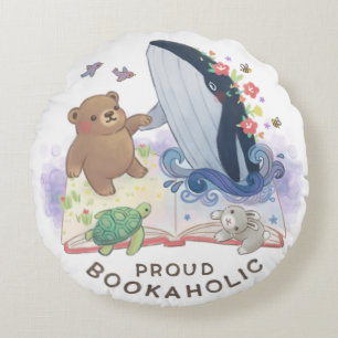 Proud Bookaholic: Magic of Books Illustration Round Cushion