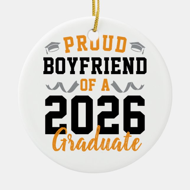 Proud Boyfriend of A 2026 Graduation Party Custom Ceramic Tree Decoration (Front)