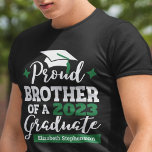 Proud Brother 2023 graduate black green cap name T-Shirt<br><div class="desc">Celebrate your brother's or sister's graduation with this modern t-shirt featuring a "Proud BROTHER of a 2023 Graduate" typography in black and green; easily customise this t-shirt with the graduation year and the name of the graduate by editing the template fields. This t-shirt is part of our "Graduation Family Matching...</div>