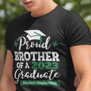 Proud Brother 2023 graduate black green cap name T-Shirt