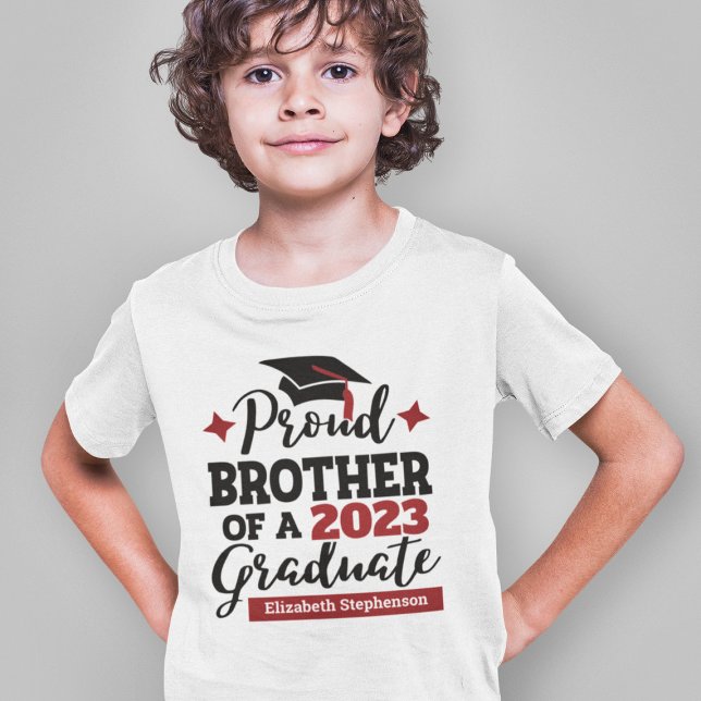 Proud Brother 2023 graduate black red cap name T-Shirt (Creator Uploaded)