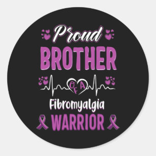 Proud Brother Fibromyalgia Warrior Awareness Ribbo Classic Round Sticker