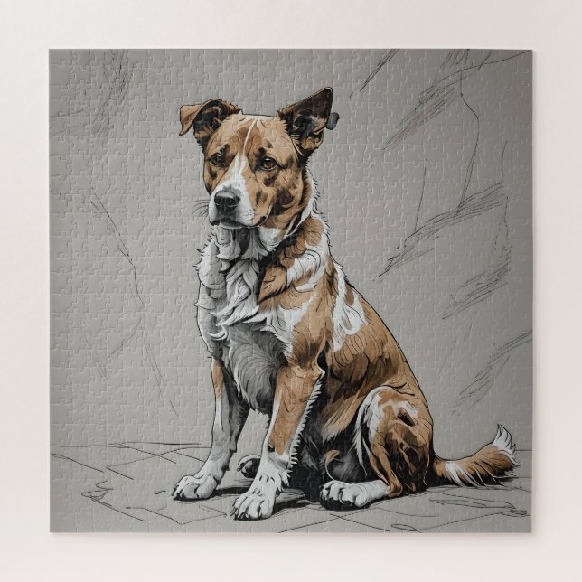Proud Brown and White Dog Puzzle (Vertical)