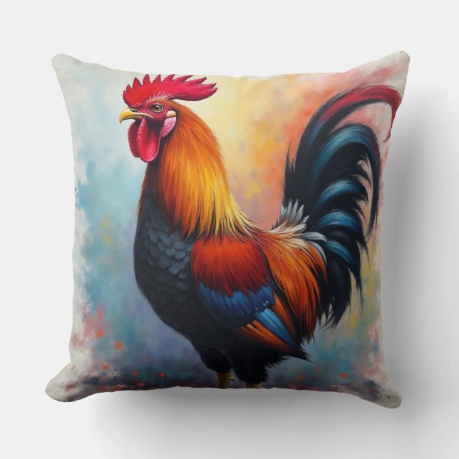 Proud but brilliant displayed Rooster Cushion (Front)