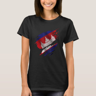 Proud Cambodian Root Torn Ripped Cambodia Flag T-Shirt
