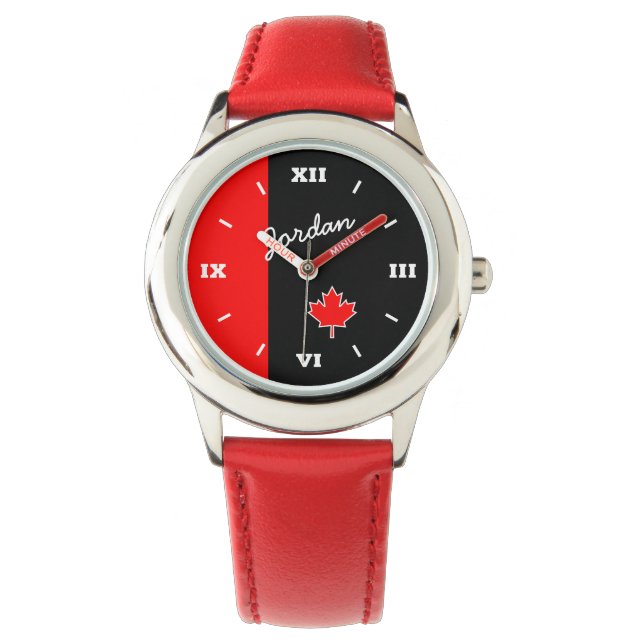 Proud Canadian Maple Leaf on Black and Red Watch (Front)