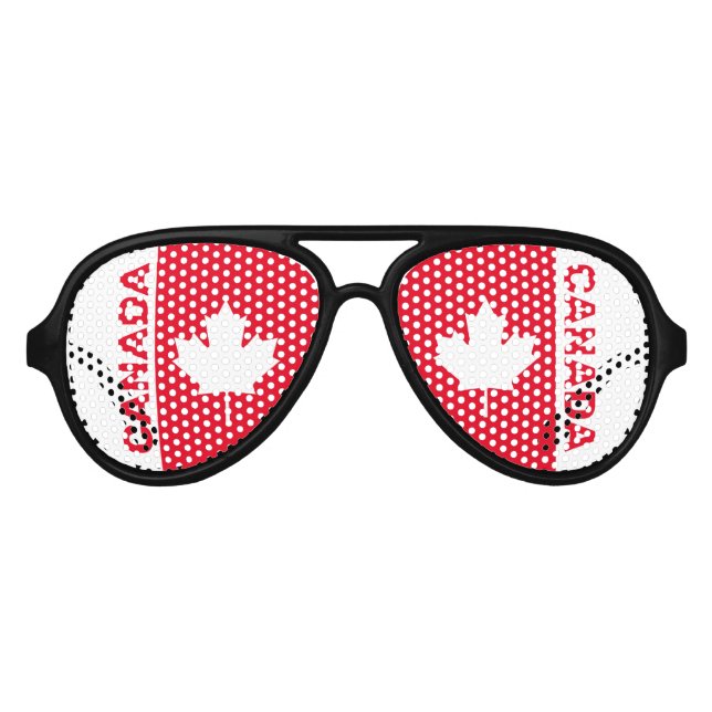 Proud Canadian Maple Leaf on White and Red Aviator Sunglasses (Front)