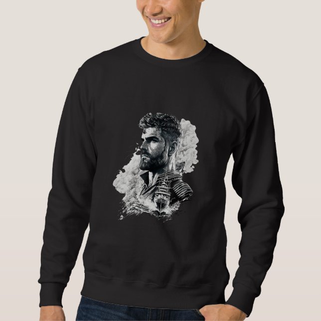 Proud captain and his ship, navy maritime sweatshirt (Front)