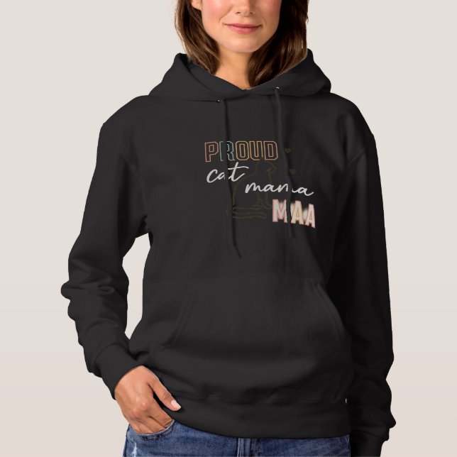 Proud Cat Mama Retro Line Art Cat Mom Design Hoodie (Front)