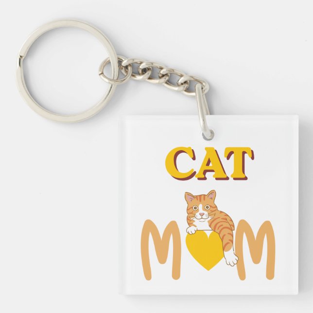 Proud Cat Mom Mother's Day Double-Sided  Key Ring (Front)