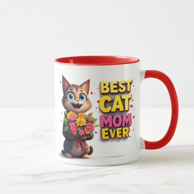 Proud Cat Mum With Cute Flower Kitty 🐱 Mug (Right)