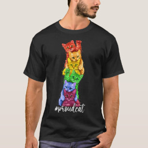 Proud Cat Stack Rainbow Gay Pride Lgbt Animals Kit T-Shirt