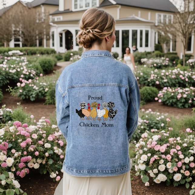 Proud Chicken Mum Funny Cartoon Denim Jacket (Wedding Back)