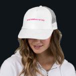 Proud childless cat lady minimalist funny hot pink trucker hat<br><div class="desc">Proud childless cat lady minimalist modern women funny cool Trucker Hat.
Fully customisable hot pink text on white background.</div>