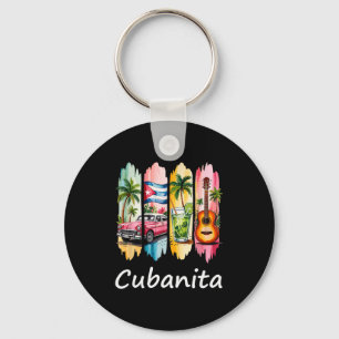Proud Cubanita Cuban Flag Guitar Mojito Car Design Key Ring