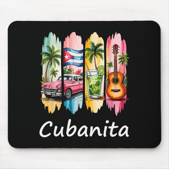 Proud Cubanita Cuban Flag Guitar Mojito Car Design Mouse Pad (Front)