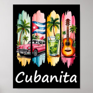 Proud Cubanita Cuban Flag Guitar Mojito Car Design Poster