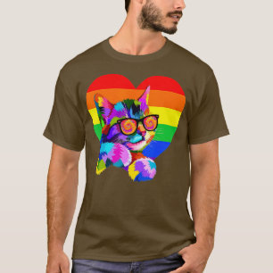 Proud Cute Cat Pride LGBT Transgender Flag Heart G T-Shirt