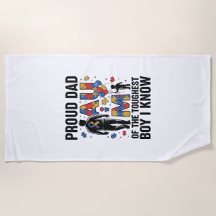 Proud Dad Autism Toughest Boy Vintage Vector Desig Beach Towel